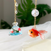 Fish in a Bag Earrings, Goldfish Asymmetry Earrings, Fish Earrings Dangle Unique